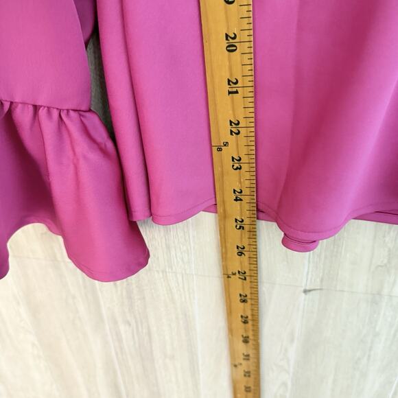 J. Crew Blouse Women XL Pink Long Ruffled Bell Sleeve Popover Satin Preppy - Picture 10 of 13